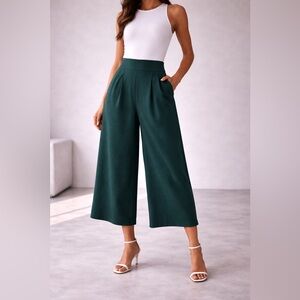 NAF NAF Dark Green Wide-Leg | High Waist Culottes Pants for Women